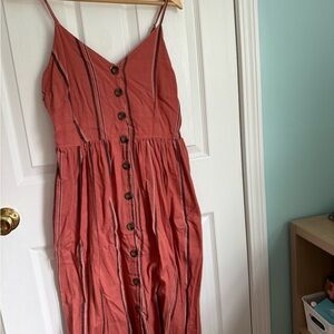 Japna Orange Red Smocked Sundress Midi